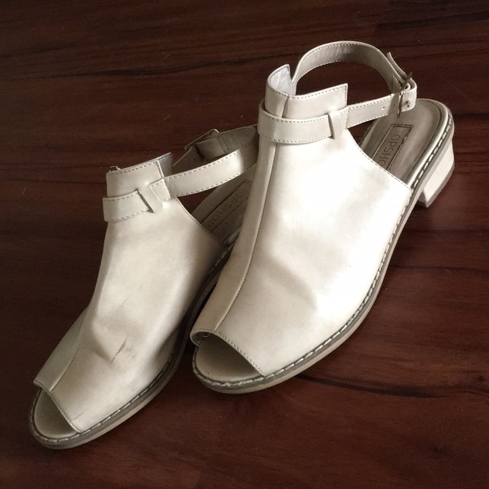 Nude Topshop open toe block heel mule sandal
